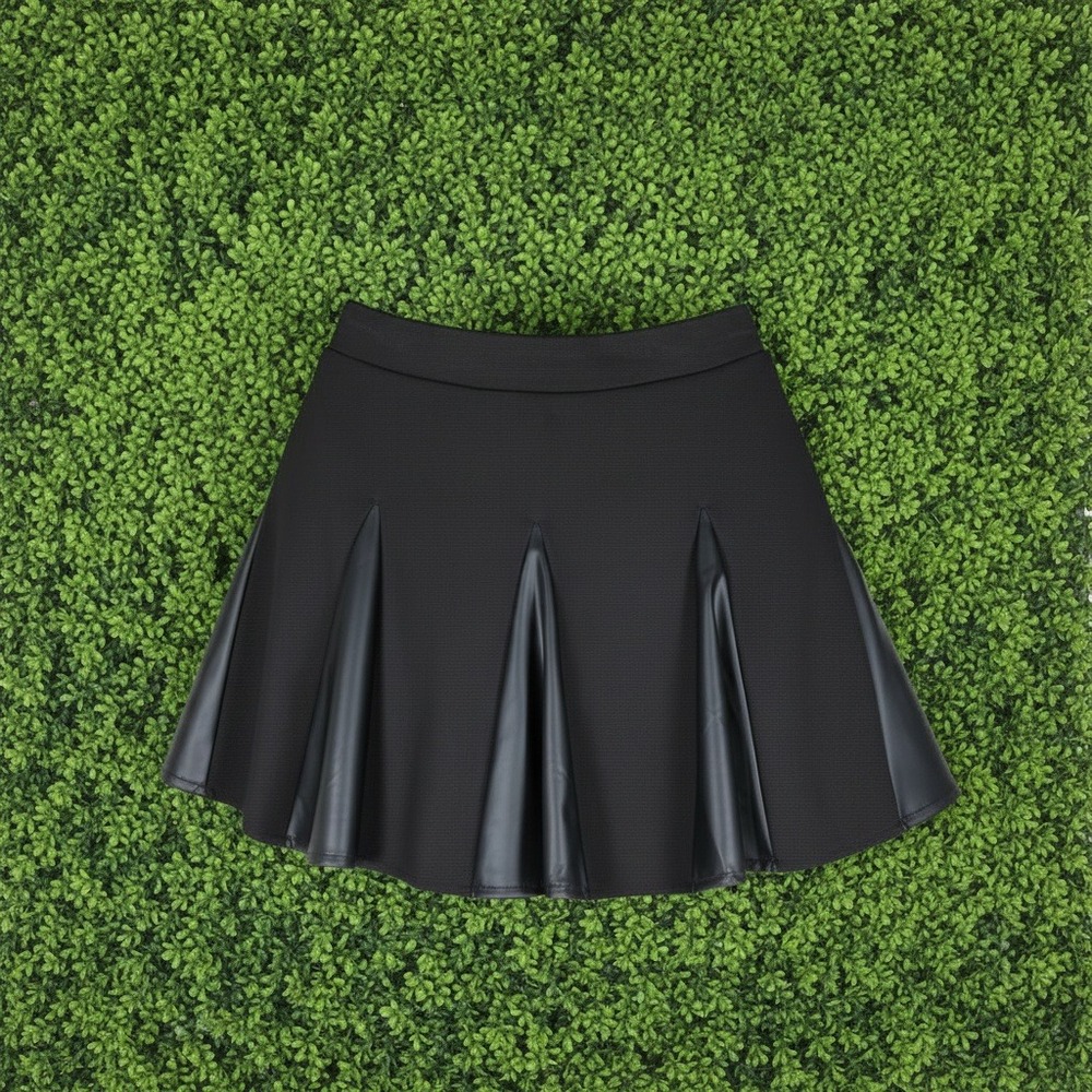 Joe B Black Faux Leather Pleated Skater Whimsygoth E-Girl Edgy Mini Skirt XL